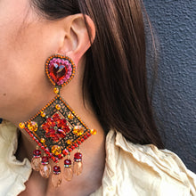 Load image into Gallery viewer, Lawrence VRBA Signed Large Statement Earrings - Red Heart, Orange, Blood Orange Large Diamond Drop