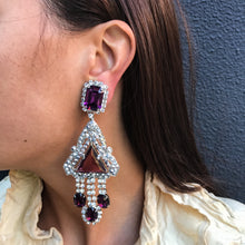 Load image into Gallery viewer, Lawrence VRBA Signed Large Statement Crystal Earrings - Triangle Drop Deep Purple &amp; Silver