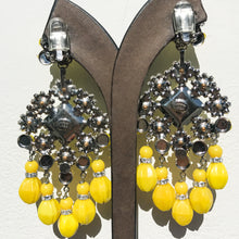 Load image into Gallery viewer, Lawrence VRBA Signed Large Statement Crystal Earrings - Lemon Yellow