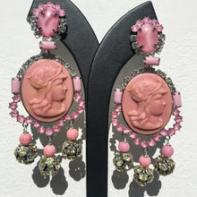 Load image into Gallery viewer, Lawrence VRBA Signed Large Statement Crystal Earrings - Pale Pink with Face Detail