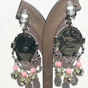 Lawrence VRBA Signed Large Statement Crystal Earrings - Pale Pink with Face Detail