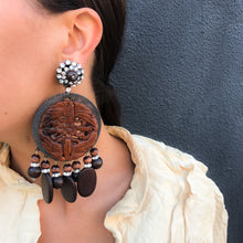 Load image into Gallery viewer, Lawrence VRBA Signed Large Statement Crystal Earrings -Tribal Brown