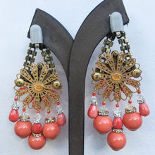 Load image into Gallery viewer, Lawrence VRBA Signed Large Statement Crystal Earrings - Coral, Clear
