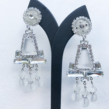 Load image into Gallery viewer, Lawrence VRBA Signed Large Statement Crystal Earrings - Clear, Opaque Chandelier