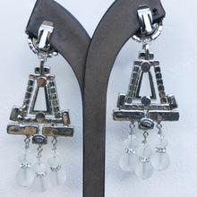 Load image into Gallery viewer, Lawrence VRBA Signed Large Statement Crystal Earrings - Clear, Opaque Chandelier