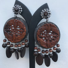 Load image into Gallery viewer, Lawrence VRBA Signed Large Statement Crystal Earrings -Tribal Brown
