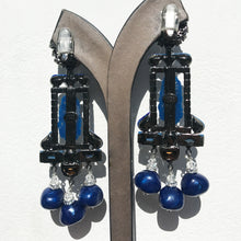 Load image into Gallery viewer, Lawrence VRBA Signed Large Statement Crystal Earrings - Electric Blue, Clear