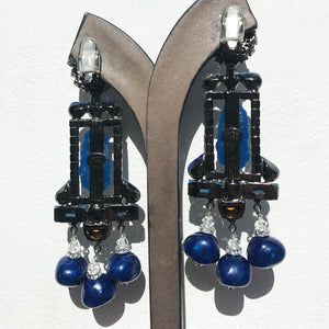 Lawrence VRBA Signed Large Statement Crystal Earrings - Electric Blue, Clear