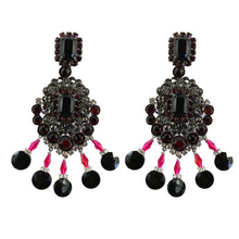 Load image into Gallery viewer, Lawrence VRBA Signed Large Statement Crystal Earrings - Blood Red, Black, Clear &amp; Grey