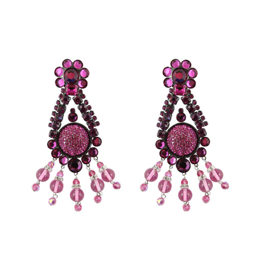 Lawrence VRBA Signed Large Statement Crystal Earrings - Fucshia Pink & Pale Pink
