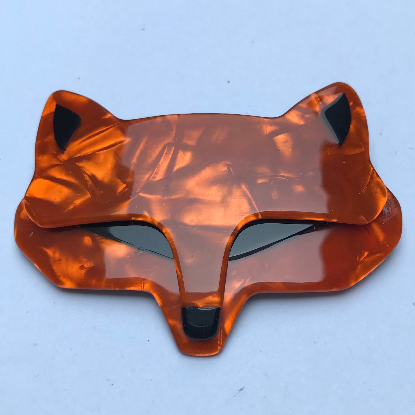 Lea Stein Goupil Fox Head Brooch - Orange, Brown, Black