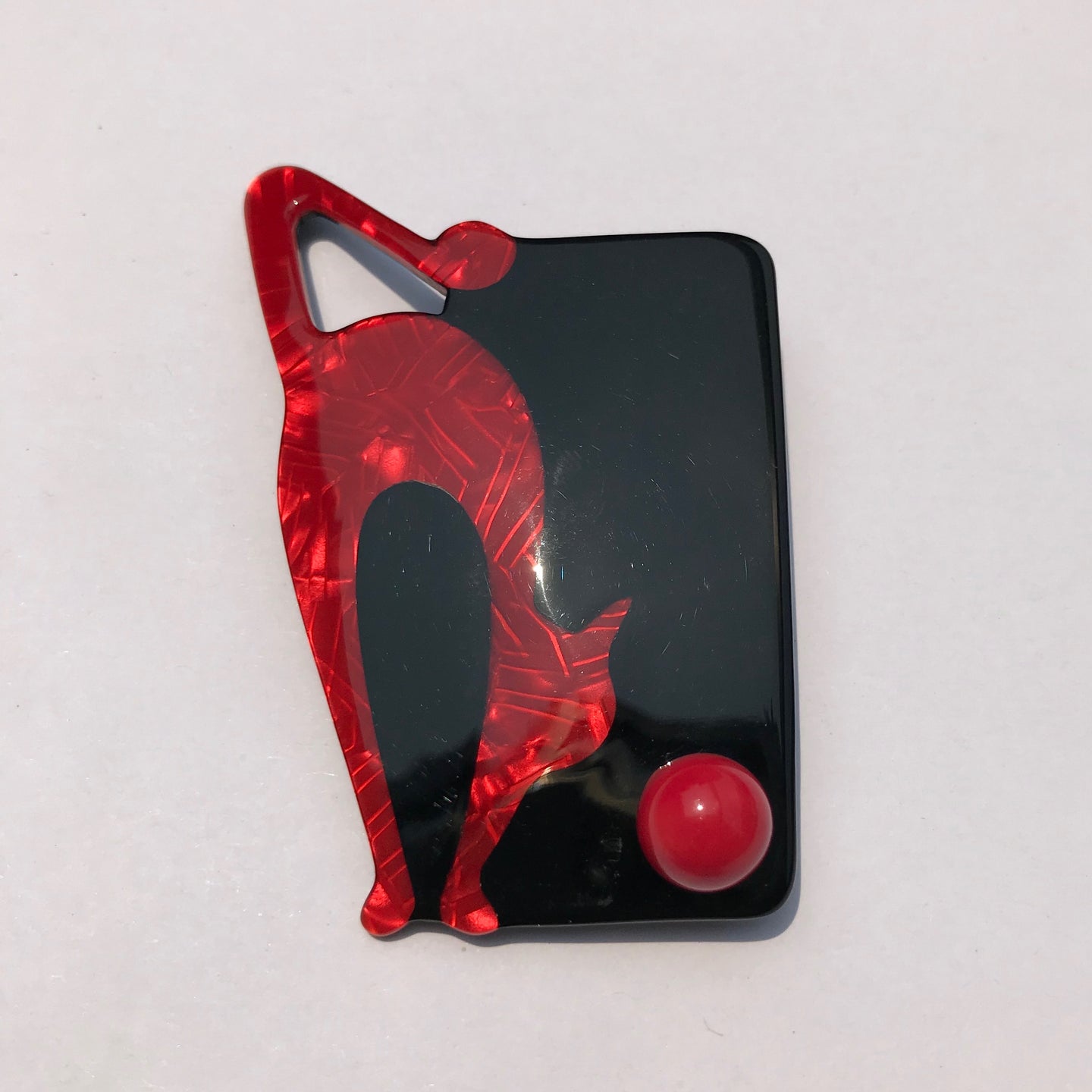 Lea Stein Cat With Ball Art Deco Brooch Pin - Red, Black