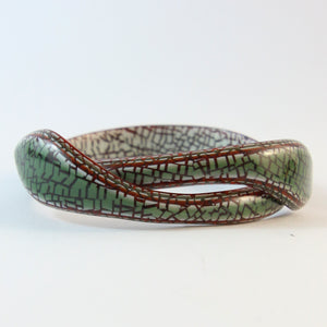 Signed Lea Stein Snake Bangle -  Cracked Green & Brown