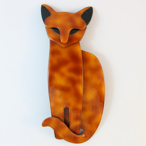 Lea Stein Quarrelsome Cat Brooch Pin - Tortoiseshell