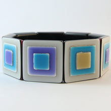 Load image into Gallery viewer, Lea Stein Signed Vintage Deco Stretch Bangle - Grey, Purple, Blue &amp; Beige c.1960