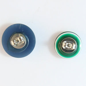 Lea Stein Button Earrings (Pierced) - Blue & Green