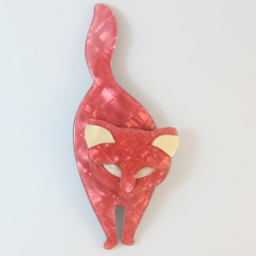 Lea Stein Bacchus Standing Cat Brooch Pin - Light Pink Lemonade