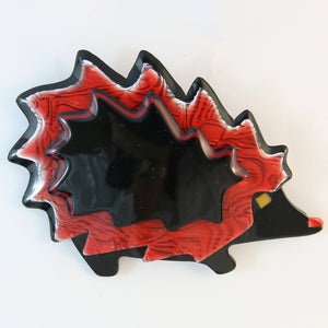 Signed Lea Stein Hedgehog Brooch Pin - Black, White & Red