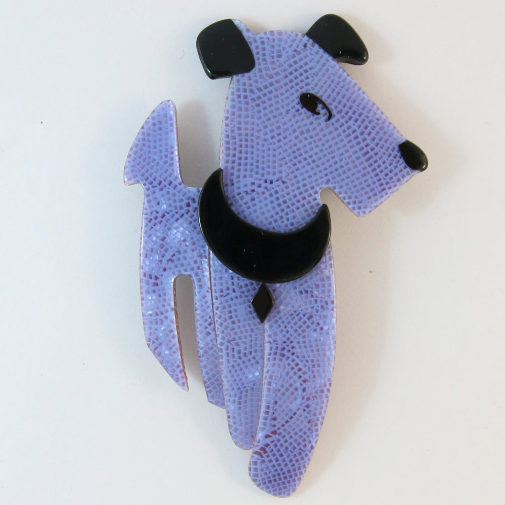 Lea Stein Ric The Dog Brooch Pin - Purple Snakeskin