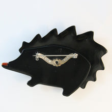 Load image into Gallery viewer, Signed Lea Stein Hedgehog Brooch Pin - Black, White &amp; Red
