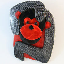 Load image into Gallery viewer, Lea Stein Saga The Monkey Brooch - Unique B&amp;W Mesh Design With Red Body