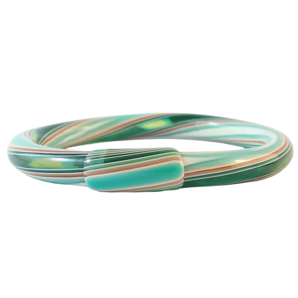 Lea Stein Vintage Jonc Swirl Bangle - Green Candy Opaque Swirls