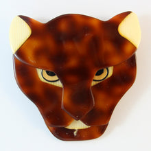 Load image into Gallery viewer, Signed Lea Stein Puma The Jaguar Head Brooch Pin - Tortoiseshell