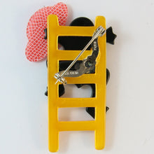 Load image into Gallery viewer, Lea Stein Signed Frog on Ladder Brooch Pin - Yellow, Red &amp; Green