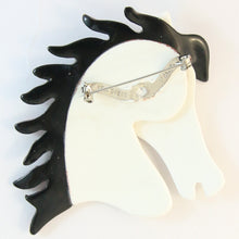 Load image into Gallery viewer, Signed Lea Stein Butter The Horse Head Brooch Pin - Pearl White &amp; Brown &amp; Black Swirls