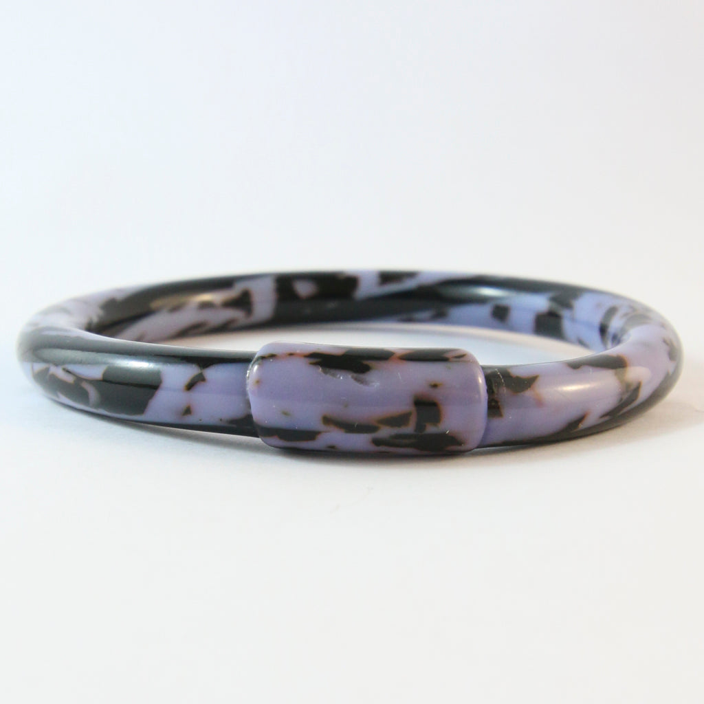 Lea Stein Vintage Jonc Swirl Bangle - Mauve & Black