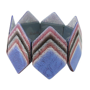 Lea Stein Signed Vintage Diamond Deco Stretch Bangle - Lavender Purple, Pink Texture c. 1960