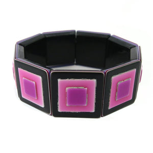 Lea Stein Signed Vintage Deco Stretch Bangle - Multicoloured Pink, Purple Black c. 1960