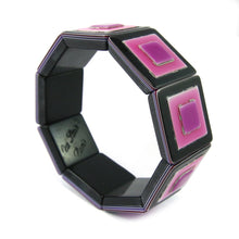 Load image into Gallery viewer, Lea Stein Signed Vintage Deco Stretch Bangle - Multicoloured Pink, Purple Black c. 1960