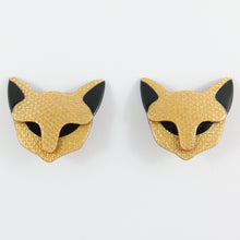 Load image into Gallery viewer, Lea Stein Quarrelsome Cat Earrings - Beige Glitter &amp; Black
