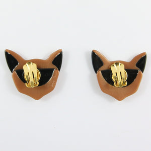 Lea Stein Quarrelsome Cat Earrings - Beige Glitter & Black