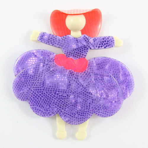 Lea Stein Ballerina Scarlett O' Hara Brooch - Violet & Pink