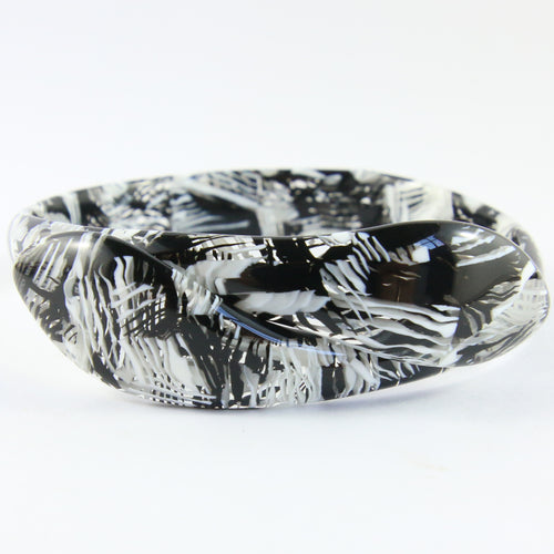 Signed Lea Stein Snake Bangle - Black, White, Grey Texture
