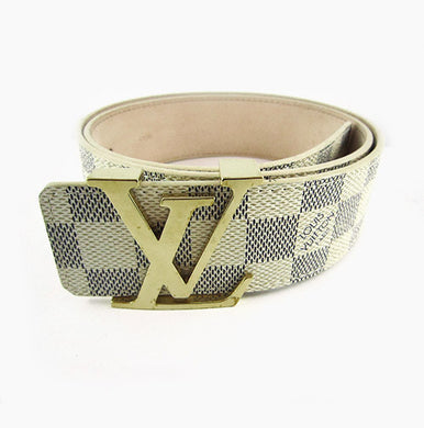 Pre Owned Louis Vuitton Damier Logo Belt Signature White