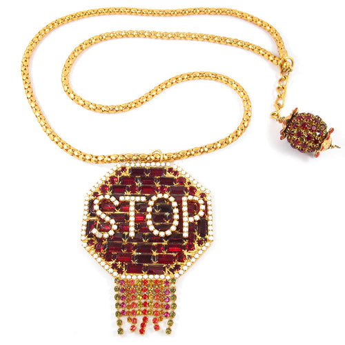 David Mandel for The Show Must Go On Signed Crystal STOP Sign Necklace