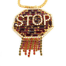 Load image into Gallery viewer, David Mandel for The Show Must Go On Signed Crystal STOP Sign Necklace