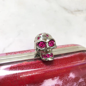 Alexander McQueen Fuchsia Pink Hard Case Crystal Encrusted Skull Box Clutch c. 2010 - Harlequin Market