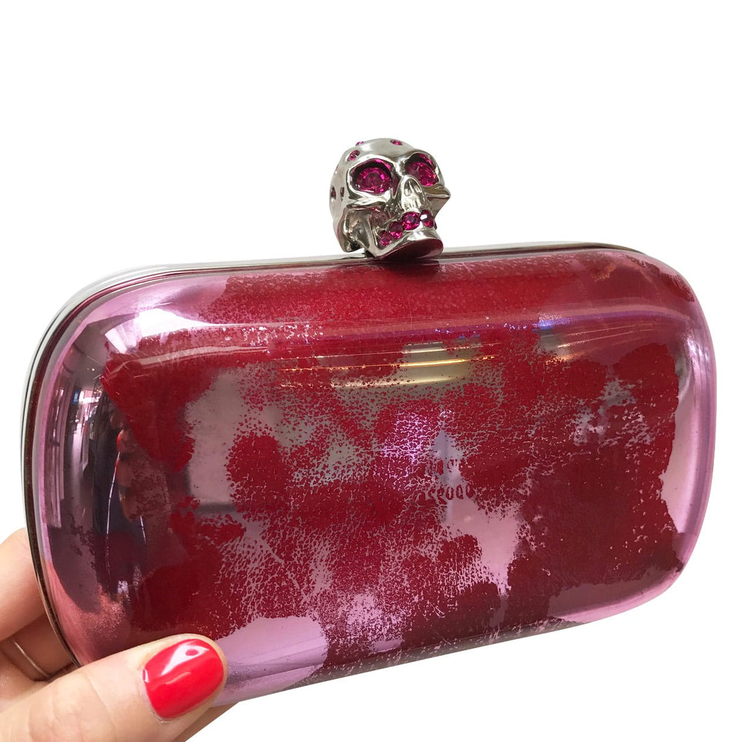 Alexander McQueen Fuchsia Pink Hard Case Crystal Encrusted Skull Box Clutch c. 2010 - Harlequin Market