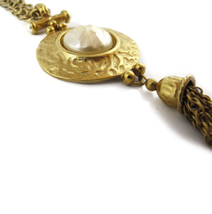 Vintage Gold Plated Tassel Necklace with Faux Pearl Feature