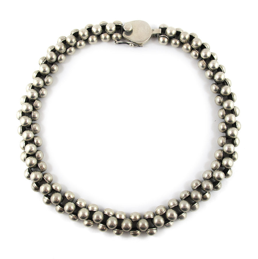 Vintage Hand Made Heavy Mexican Sterling Silver Ball Link Design Necklace