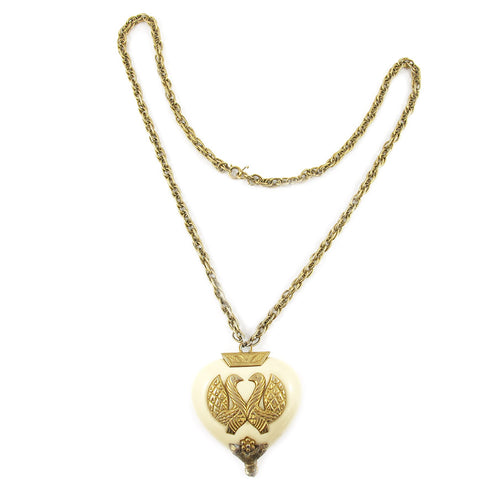 Vintage Signed 'Kenneth J Lane' Gold Plated Resin Heart Shape Necklace