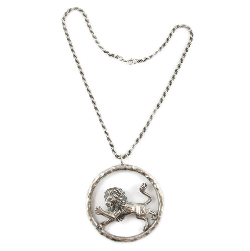 Vintage Sterling Silver Lion Image Necklace