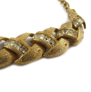 Vintage Plated Effect Matte Finnish Gold and Crystal Necklace