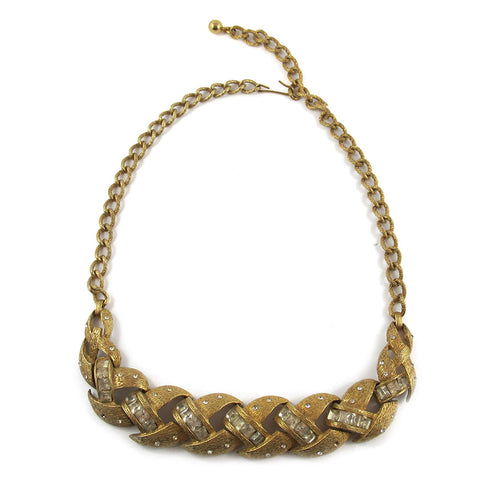 Vintage Plated Effect Matte Finnish Gold and Crystal Necklace
