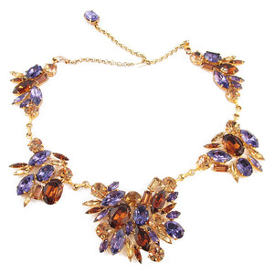 Harlequin Market Deep Brown, Light Topaz and Purple Crystal Necklace