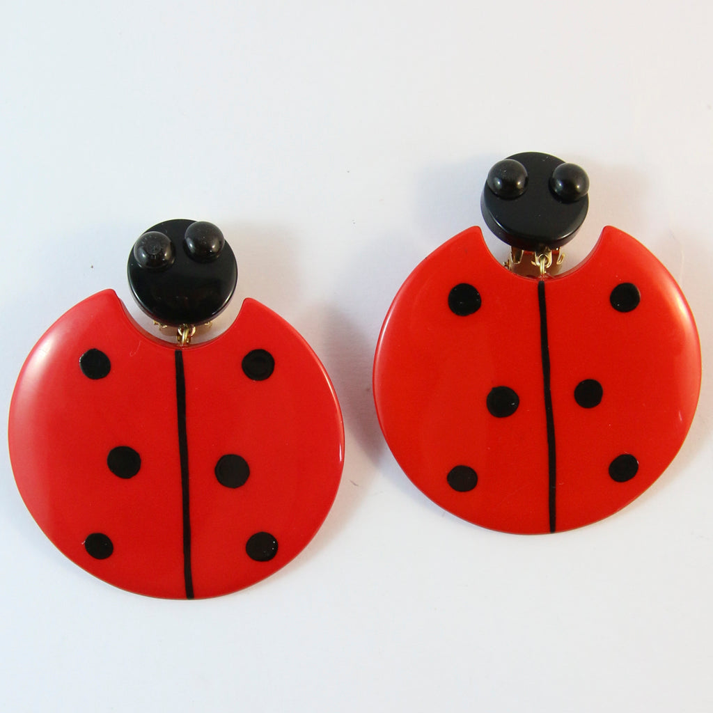 Pavone Signed Red Ladybug Earrings (Clip-On)